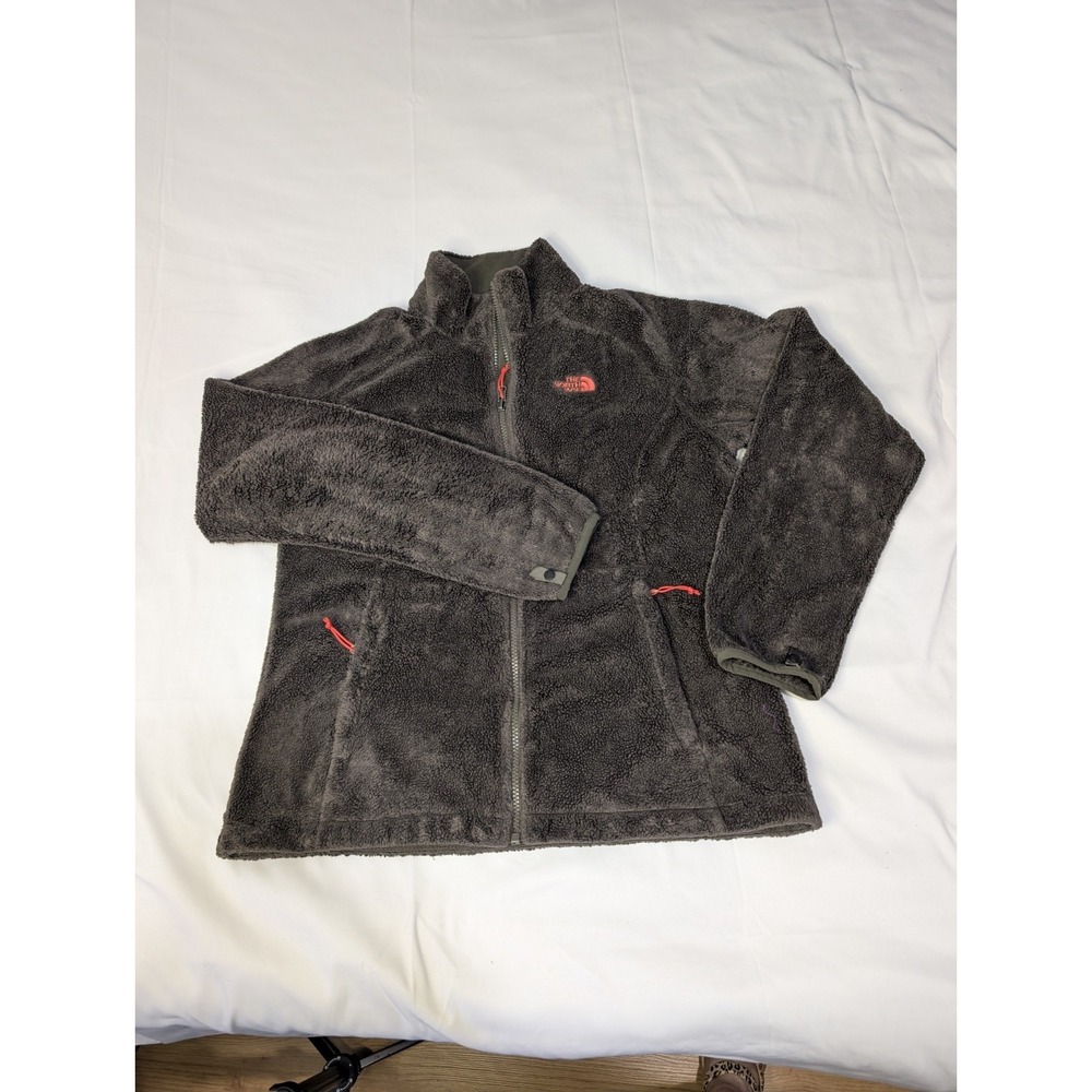 The North face Women's Medium Fleece Jacket Coat Olive Green Orange Ladies Zip